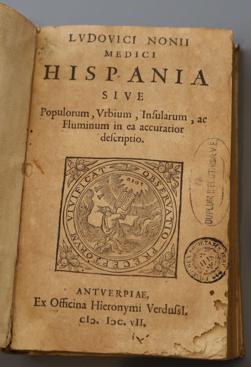 Nonnius, Ludovicus, ca.1555-1645? - Ludovici nonii Medici Hispania, vellum, 16mo, writings, (including biro!) to front fly leaf, librar